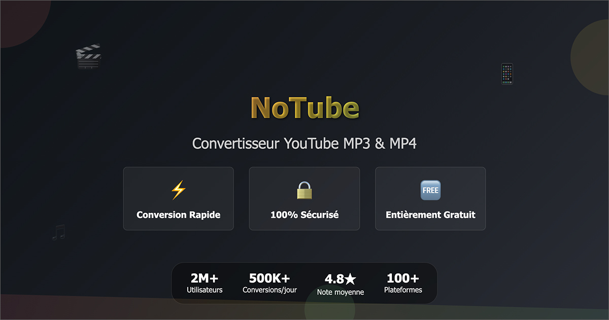 Notube - Interface du convertisseur YouTube vers MP3 et MP4